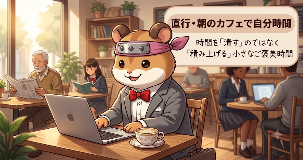 直行しカフェでのんびりするサラリーマン